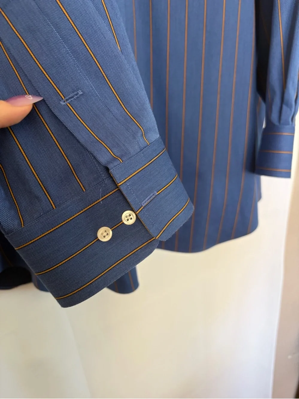 Paul Fredrick Comfort Stretch Non-Iron Stripe Dress Shirt With Contrast Trim‎